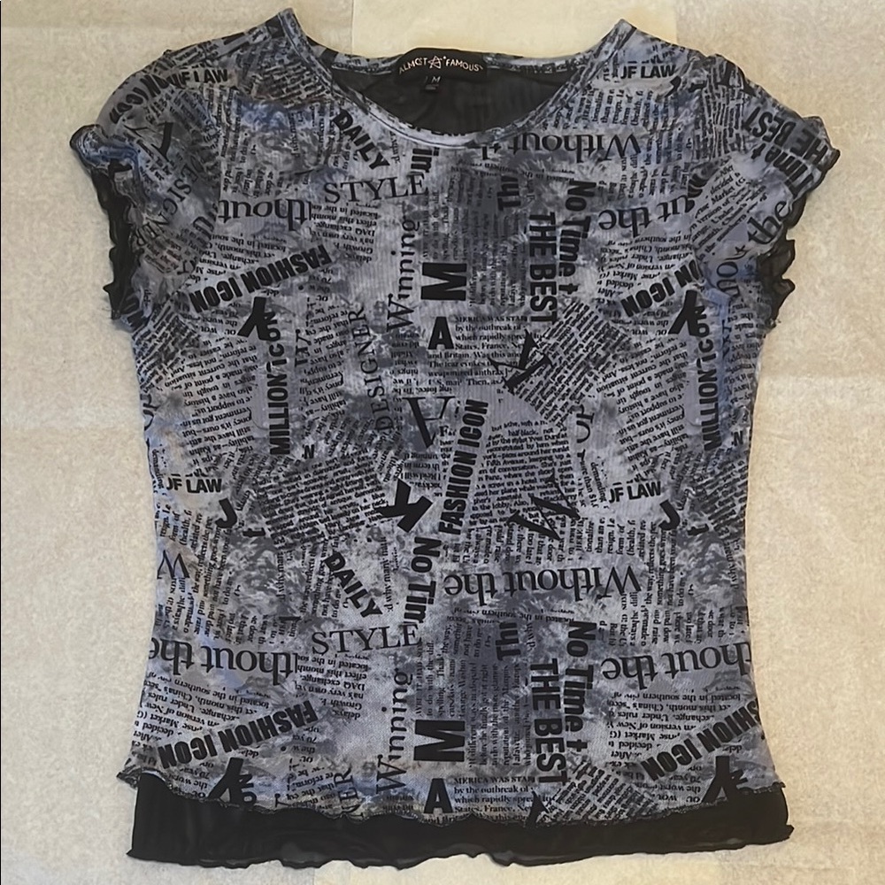 Black and Gray Graphic Cap Sleeve Top
